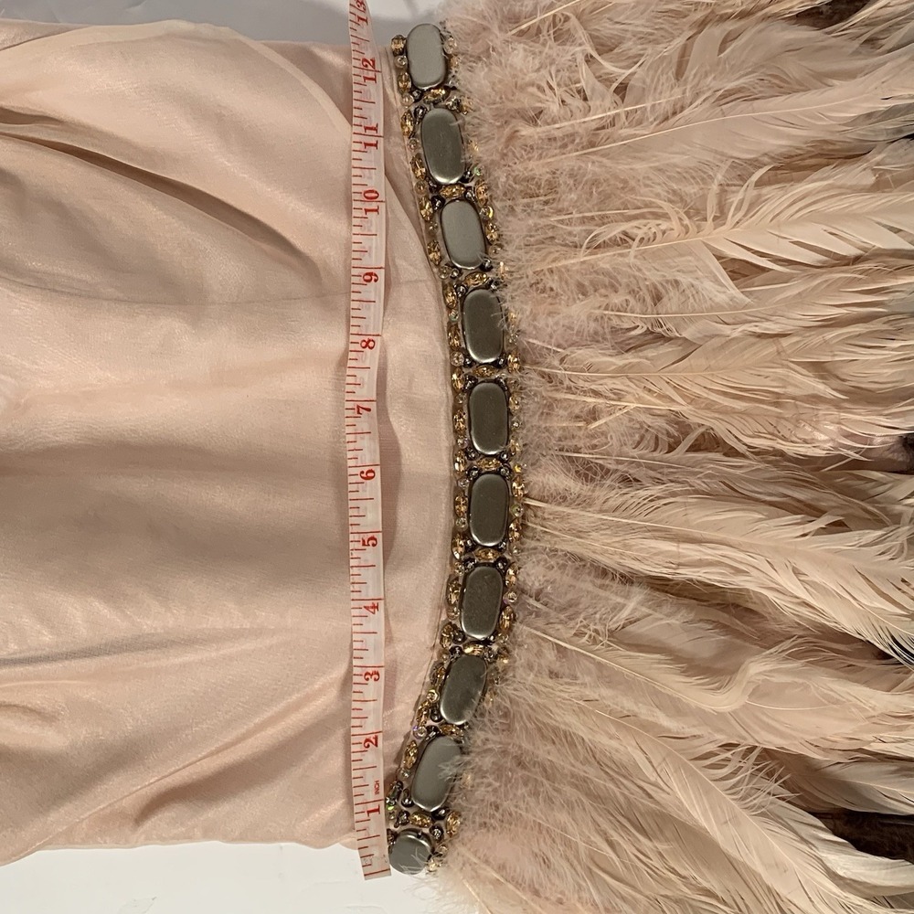 Jovani Asymmetrical Feathered Mini Dress in Cream and Brown - Picture 7 of 12